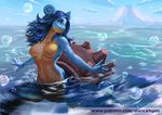  2017 alanscampos anthro anthrofied blue_eyes blue_hair breasts detailed_background digital_media_(artwork) featureless_breasts female hair lapras nintendo pok&eacute;mon pok&eacute;mon_(species) solo video_games 