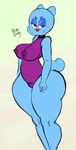  2017 5_fingers anthro bedroom_eyes big_breasts blue_fur breasts cartoon_network cat choker clothing digital_media_(artwork) eyelashes feline female fur half-closed_eyes lipstick looking_at_viewer makeup mammal mature_female mother neom-daddy nicole_watterson nipples parent seductive simple_background solo standing swimsuit the_amazing_world_of_gumball translucent whiskers wide_hips 