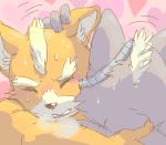  &lt;3 2009 anthro artdecade blush breath canine digital_media_(artwork) duo embrace fox fox_mccloud fur grey_fur hand_on_head low_res male male/male mammal nintendo orange_fur pink_background simple_background star_fox sweat video_games wolf wolf_o&#039;donnell 