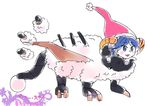  blue_eyes blue_hair blush character_name doremy_sweet downscaled hat horns kokeshi_(yoi_no_myoujou) md5_mismatch nightcap pom_pom_(clothes) resized robot sheep sheep_horns simple_background smile touhou white_background white_skin 