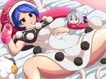  :d belly belly_rub black_capelet blue_eyes blue_hair breasts capelet character_doll covered_navel doremy_sweet dream_soul dress kishin_sagume layered_dress looking_at_viewer lying medium_breasts on_back open_mouth peso_(cheese_company) pom_pom_(clothes) seductive_smile sheep skirt skirt_removed smile smug solo spread_legs tail tapir_tail touhou 