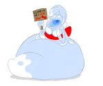  belly big_belly big_breasts blue_eyes blue_hair blue_skin bow breasts cute featureless_breasts female ghost hair morbidly_obese not_furry obese overweight overweight_female quasi quasi-ghost simple_background solo spirit sweer-tomato tentacles text white_background 