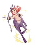  :q aiming animal_ears arrow black_gloves bow_(weapon) centaur commentary_request drawing_bow fingerless_gloves gloves headband holding holding_bow_(weapon) holding_weapon horse_ears left-handed long_hair looking_at_viewer materclaws original red_eyes red_hair running sagittarius shirt short_sleeves smile solo standing tongue tongue_out weapon zodiac 