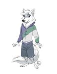  2017 canine claws clothed clothing digital_media_(artwork) female fur furrybob hi_res mammal simple_background standing white_background wolf 