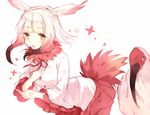  alpaca_ears animal_ears bird_tail crested_ibis fur_collar gloves head_wings huang_bao_b japanese_crested_ibis_(kemono_friends) kemono_friends pleated_skirt red_gloves red_legwear skirt 