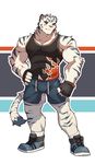  2017 anthro biceps big_muscles clothed clothing digital_media_(artwork) feline fur gloves hi_res male mammal muscular muscular_male pecs shirt shorts silentheaven simple_background tank_top tiger white_tiger 