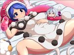  :o belly belly_rub black_capelet blue_eyes blue_hair breasts capelet character_doll covered_navel doremy_sweet dream_soul dress kishin_sagume layered_dress looking_at_viewer lying medium_breasts on_back open_mouth peso_(cheese_company) pom_pom_(clothes) sheep skirt skirt_removed smile solo spread_legs tail tapir_tail touhou 