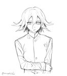  1boy bangs buttons danganronpa eyebrows hand nanamichiii new_danganronpa_v3 ouma_kokichi shirt short_hair side_bangs simple_background solo uniform white_background 