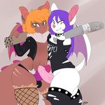  bat clothing erection fishnet gang grey_background helmed_(character) kaz_(kazudanefonfon) kikiluv17 legwear male male/male mammal punk simple_background thigh_highs weapon wings 