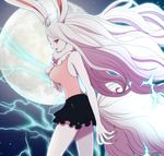  alternate_form animal_ears bunny_ears bunny_tail carrot_(one_piece) derivative_work dress electricity fur_trim long_hair maiko_(mimi) moon night night_sky one_piece open_mouth pink_eyes red_sclera sky solo spoilers tail teeth upper_body very_long_hair white_hair 
