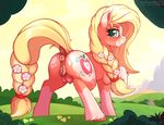  2017 absurd_res anatomically_correct anatomically_correct_pussy animal_genitalia animal_pussy anus braided_hair butt clitoral_winking clitoris cutie_mark dock earth_pony equine equine_pussy female flower flower_in_hair freckles hair hi_res horse long_hair looking_at_viewer mammal my_little_pony outside plant pony presenting presenting_anus presenting_pussy presenting_teats pussy pussy_juice ratofdrawn solo teats 