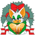  2017 absurd_res anthro areola bat big_breasts breasts bust_(disambiguation) christmas clothed clothing cum disembodied_hand eyelashes female hi_res holidays huge_breasts looking_at_viewer makeup mammal marthedog nipples open_mouth plant ribbons rouge_the_bat smile solo sonic_(series) teeth video_games wreath 