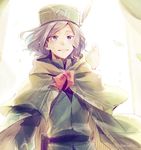  bird blue_eyes bow cloak feathers harusabin hat hat_feather long_hair long_sleeves male_focus otto_suewen re:zero_kara_hajimeru_isekai_seikatsu silver_hair smile 