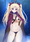  areola_slip areolae ass_visible_through_thighs bangs bikini black_bikini blonde_hair blush breasts cameltoe cape closed_mouth contrapposto cowboy_shot dark_background earrings ereshkigal_(fate/grand_order) ero_waifu eyebrows_visible_through_hair fate/grand_order fate_(series) hand_on_hip highres jewelry large_breasts legs_apart long_hair looking_at_viewer motion_blur navel parted_bangs purple_cape purple_ribbon red_eyes red_ribbon ribbon shiny shiny_hair shiny_skin skindentation skull solo spine standing stomach swimsuit thighs tiara tsurime two_side_up v-shaped_eyebrows very_long_hair 