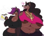  2018 absurd_res annoyed anthro areola areola_slip belly beverage big_areola big_breasts black_nose breasts brown_hair canine christian_symbol christianity cleavage clothed clothing coffee crop_top cup deep_navel digital_media_(artwork) doberman dog duo eyeshadow female hair half-closed_eyes hand_on_hip hi_res holding_object huge_breasts jewelry laverne_(sssonic2) long_hair makeup mammal midriff navel necklace open_mouth purple_hair religion ruby_(sssonic2) sharp_teeth shirt short_hair sibling simple_background sisters skimpy slightly_chubby slit_pupils sssonic2 teeth tongue tongue_out voluptuous white_background wide_hips yellow_eyes 