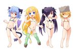  4girls :3 :d animal_ears arms_behind_back bare_arms bare_shoulders beako bikini blonde_hair blue_eyes cat_ears cat_tail character_request child closed_mouth collarbone female flat_chest front-tie_bikini full_body gegege_no_kitarou hair_over_one_eye horn kirin_(nijiura_maid) kirin_(nijiura_maids) kso long_hair looking_at_viewer midriff multiple_girls navel nijiura_maids pointy_ears pose purple_hair side-tie_bikini swimsuit tail transparent transparent_background 