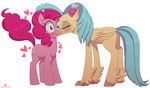  &lt;3 2017 avian blue_eyes blush cutie_mark duo earth_pony equine eyelashes eyes_closed feathered_wings feathers female female/female feral friendship_is_magic hair hippogryph horse kissing mammal momomistress my_little_pony my_little_pony_the_movie pink_hair pinkie_pie_(mlp) pony princess_skystar_(mlp) simple_background white_background wings 
