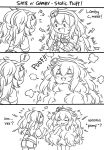  2girls ? blush comic crossover english_text fang gambier_bay_(kantai_collection) girls_frontline guin_guin hairband kantai_collection long_hair messy_hair monochrome multiple_girls s.a.t.8_(girls_frontline) static_electricity twintails uniform 