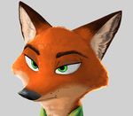 2017 anthro canine clothed clothing disney fox green_eyes grey_background half-closed_eyes headshot_portrait male mammal nick_wilde portrait simple_background solo thewyvernsweaver zootopia 
