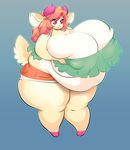  belly big_belly big_breasts breast_squish breasts cervine clothing deer female hair horn huge_breasts hybrid hyper hyper_breasts ishibu mammal obese overweight overweight_female simple_background slightly_chubby solo translucent transparent_clothing 