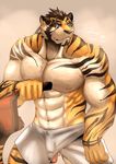  2017 abs anthro biceps big_muscles enaeric feline fur hi_res male mammal muscular muscular_male nipples pecs simple_background tiger 