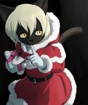  1girl artist_request blonde_hair brown_eyes cat christmas_costume furry smile solo 