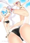  :o alternate_hairstyle ama_mitsuki amatsukaze_(kantai_collection) armpits arms_up artist_name ass ball bare_legs beachball bikini black_bikini breasts bright_pupils brown_eyes cross-laced_footwear dated flat_chest foreshortening from_behind hair_tubes halterneck high_heels kantai_collection long_hair looking_at_viewer multiple_views sandals side-tie_bikini silver_hair swimsuit twintails twitter_username very_long_hair wedge_heels 