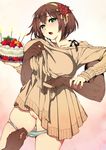  :o assisted_exposure bangs blueberry breasts brown_dress brown_hair cake candle censored collarbone cowboy_shot cream dark_skin disembodied_limb dress dress_lift fire food fruit green_eyes grey_panties hair_ribbon hairband head_tilt hige_(hige2) highres holding holding_tray large_breasts long_sleeves looking_at_viewer mosaic_censoring multicolored multicolored_background open_mouth original panties panty_pull pulled_by_another pussy raised_eyebrows ribbed_dress ribbon shiny shiny_skin skindentation sleeves_past_wrists solo_focus standing strawberry thighs tray unaligned_breasts underwear yellow_hairband yellow_ribbon 