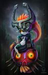  2015 abstract_background armor breasts clothed clothing digital_media_(artwork) featureless_breasts female green_eyes hair helmet humanoid imp long_hair looking_at_viewer majora majora&#039;s_mask mask midna nintendo not_furry nude orange_hair pertheseus pointy_ears ponytail red_eyes short_stack slightly_chubby small_breasts smile solo the_legend_of_zelda twili twilight_princess video_games watermark yellow_sclera 