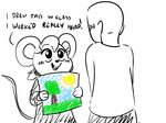  age_difference anon anthro bald blush cute dialogue drawing english_text eyelashes female hair human low_res male mammal mouse mousey_(ttda) rodent sheetstane smile text try_to_date_animals younger_female 