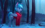  2017 animated blue_eyes blue_hair blue_theme clothed clothing cutie_mark detailed_background digital_media_(artwork) equine fan_character feathered_wings feathers female feral hair mammal my_little_pony no_sound pegasus rodrigues404 snow snowing solo tree wings 