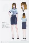  1girl angry artbook ass bandai bare_legs blush breasts brown_hair date_makiko digimon digimon_story:_cyber_sleuth female full_body long_hair looking_at_viewer medium_breasts official_art scan serious solo standing uniform 