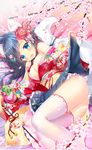  animal_ears ass cleavage ichi_rin inumimi kimono skirt_lift tail thighhighs 