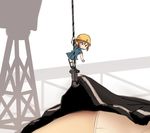  ass black_skirt blue_shirt blue_skirt chibi crane fairy_(kantai_collection) giantess hardhat helmet hook kantai_collection minigirl miniskirt multiple_girls mutsu_(kantai_collection) panties pleated_skirt shirt simple_background size_difference skirt solo_focus underwear utopia white_background white_panties winch 