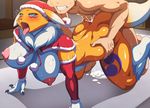  1boy 1girl 68 artist_request blue_eyes blush breasts christmas cum cum_in_pussy digimon faceless_male fox furry large_breasts open_mouth renamon santa_hat sex tongue tongue_out 