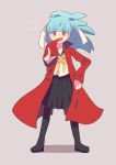  blue_hair bousouzoku coat full_body hoshikawa_lily nakkasu pointing ponytail school_uniform serafuku simple_background solo zombie_land_saga 