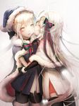  artoria_pendragon_(all) bangs black_legwear blonde_hair blue_cloak blue_dress blue_hat blush_stickers bow capelet christmas commentary dress eyebrows_visible_through_hair fate/grand_order fate_(series) fur-trimmed_capelet fur-trimmed_cloak fur-trimmed_hat fur_trim green_bow green_ribbon hair_bow hat headpiece highres imminent_kiss jeanne_d'arc_(fate)_(all) jeanne_d'arc_alter_santa_lily long_hair multiple_girls pantyhose pleated_dress profile ribbon sa'yuki saber_alter santa_alter santa_hat snowing striped striped_bow striped_ribbon thighhighs very_long_hair white_capelet white_dress white_hair yellow_eyes yuri 