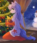  2017 absurd_res anthro armwear breasts christmas christmas_tree clothing cutie_mark detailed_background elbow_gloves equine fan_character feathered_wings feathers female fensu-san gift gloves hair hi_res holidays horn inside legwear long_hair looking_at_viewer mammal mariah_wolves my_little_pony night nipples smile snowman solo tree winged_unicorn wings 