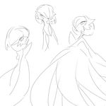  1girl female from_above from_below gardevoir greyscale hair_over_one_eye jkwaipa0926 looking_at_viewer mega_gardevoir mega_pokemon monochrome multiple_views no_humans pokemon pokemon_(creature) pokemon_rse short_hair simple_background sketch smile solo upper_body white_background 