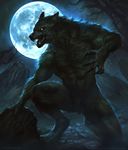  2017 black_fur canine claws detail_background full_moon fur male mammal manthos_(artist) moon muscular muscular_male night nude open_mouth outside sharp_teeth sky solo teeth were werewolf 