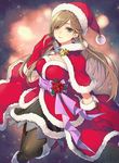  braid brown_hair christmas gloves hair_over_one_eye hat isa_(peien516) pantyhose red_hat santa_hat solo tales_of_(series) tales_of_the_abyss tear_grants 