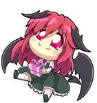  2017 animated animated_gif artist_name bat_wings black_footwear blush_stickers chibi commentary daniel_renard dated demon_girl demon_tail demon_wings dress dress_shirt fangs fangs_out flapping full_body gif_artifacts gift head_wings holding holding_gift koakuma long_hair necktie red_eyes red_hair red_neckwear shirt shoes sitting skirt skirt_set socks solo succubus tail tail_wagging touhou transparent_background vest white_legwear wings 