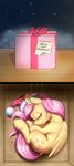  2017 absurd_res alcor90 blush christmas cutie_mark english_text equine eyes_closed feathered_wings feathers female feral fluttershy_(mlp) friendship_is_magic gift hair hat hi_res holidays hooves lying mammal my_little_pony on_side pegasus pink_hair santa_hat sleeping solo sound_effects text wings zzz 