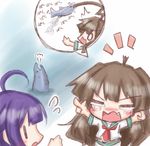  2girls :o =_= ahoge ahoge_removed animal bangs blush brown_hair burp closed_eyes crying eating_hair eyebrows_visible_through_hair fish flying_sweatdrops kantai_collection komakoma_(magicaltale) kuma_(kantai_collection) long_hair multiple_girls necktie nose_blush open_mouth outstretched_arms parted_lips pointing purple_hair red_neckwear school_uniform serafuku shirt short_sleeves spread_arms surprised taigei_(kantai_collection) tears translation_request v-shaped_eyebrows very_long_hair water wavy_mouth white_shirt ||_|| 