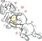  &lt;3 animal_crossing anthro blush butt canine diaper digby_(animal_crossing) dog duo erection fillyscoots42 fur human kneeling male male/male mammal nintendo peeing simple_background sitting tongue tongue_out urine video_games wet_diaper 