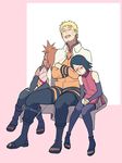  2girls akimichi_chouchou black_hair blonde_hair boruto:_naruto_next_generations brown_hair dark_skin glasses multiple_girls naruto naruto_(series) risuo short_hair sleeping sleeping_on_person spiked_hair thighhighs uchiha_sarada uzumaki_naruto whisker_markings 