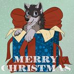  2017 blue_eyes canine chibi christmas darkicewolf digital_media_(artwork) gift holidays male mammal open_mouth rakan scar simple_background smile tongue tongue_out were werewolf wolf 
