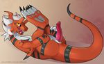  anus blitzdrachin butt digimon feral growlmon knot looking_at_viewer male patreon paws penis pinup pose reptile scalie solo 