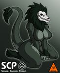  2017 3_toes anthro big_breasts big_tail breasts canine claws featureless_breasts female gradient_background invalid_tag long_tail mammal monster nude rakkuguy scp-1471 scp_foundation simple_background skull_mask solo text thick_thighs toe_claws toes voluptuous white_eyes wide_hips 
