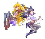  alternate_costume blake_belladonna ember_celica_(rwby) gambol_shroud iesupa multiple_girls rwby weapon yang_xiao_long 